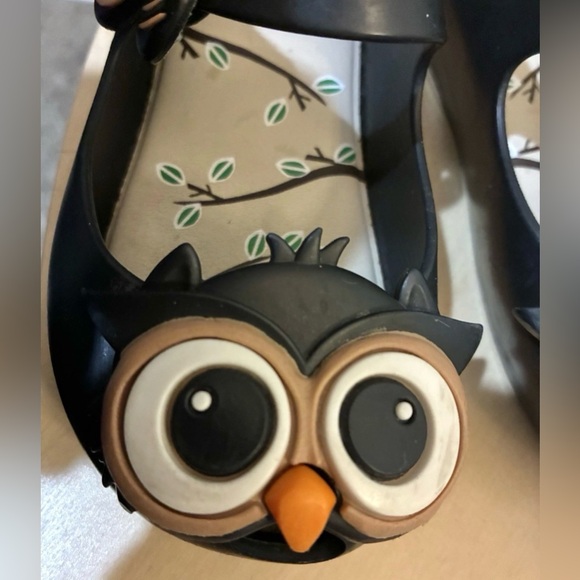 Mini Melissa Black Big Eyes Owl Shoes Girls Size 8 - Picture 7 of 14